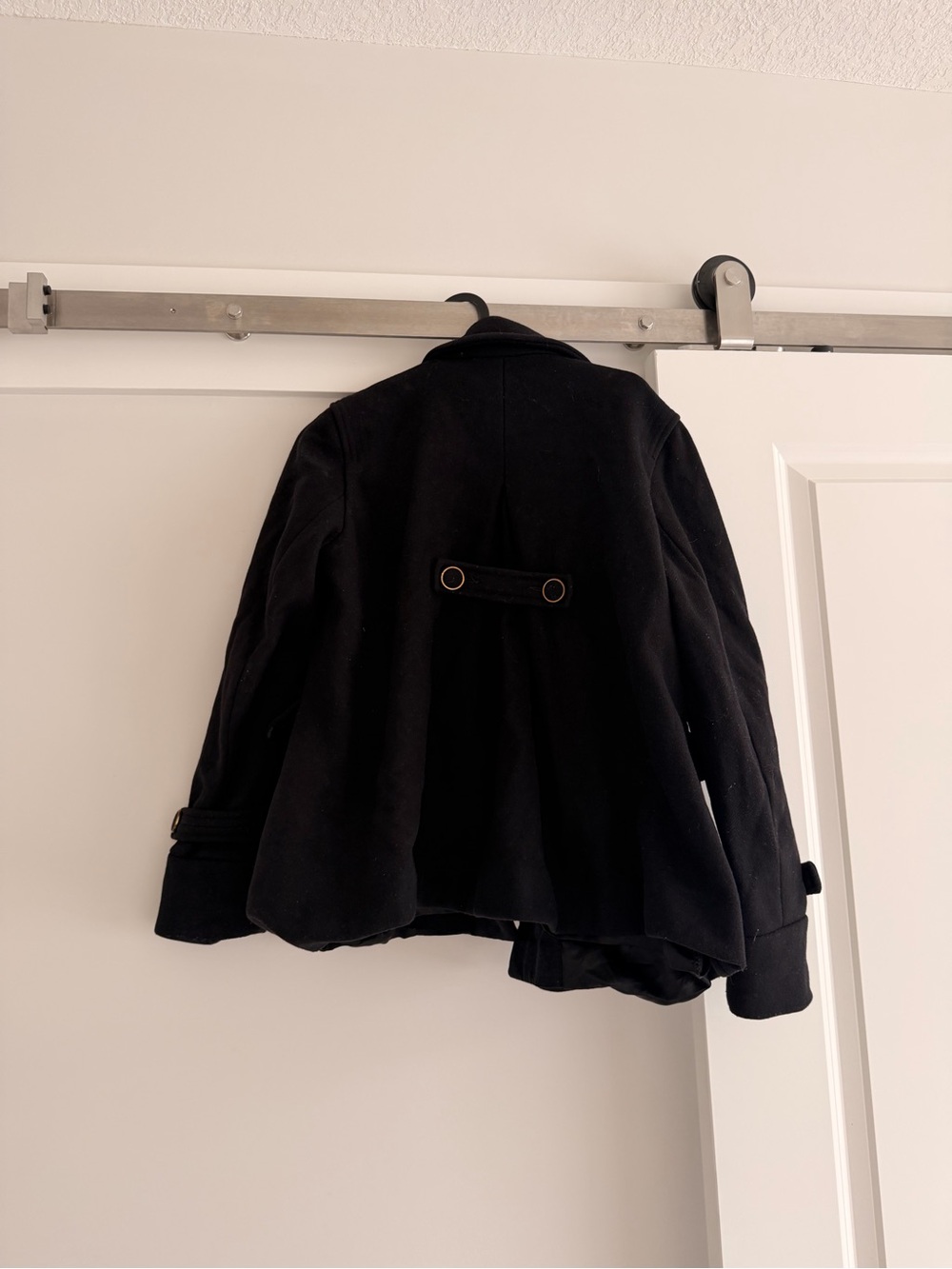 Sandro Black Double-Breasted Wool Peacoat - Picture 2 of 3
